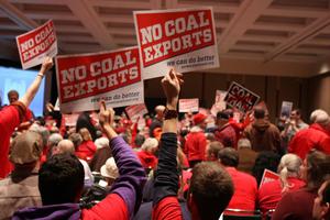 Protestors at the last scoping hearing in Seattle on Dec. 13. By Zacahariah Bryan of the Ballard News Tribune