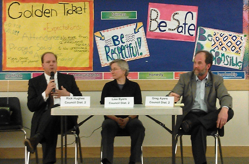 Orcas Council Candidates, from left, Rick Hughes, LIsa Byers and Greg Ayers