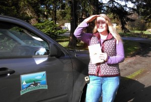 Liz Hance, out in the field, appraising Orcas East properties