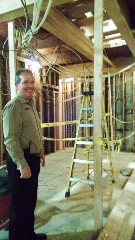 Christopher Peacock in the construction area of Rosario's new kitchen. Just behind him is the stove area where a chimney will go through four stories.