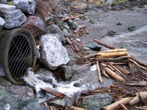 The outfall pipe into East Sound