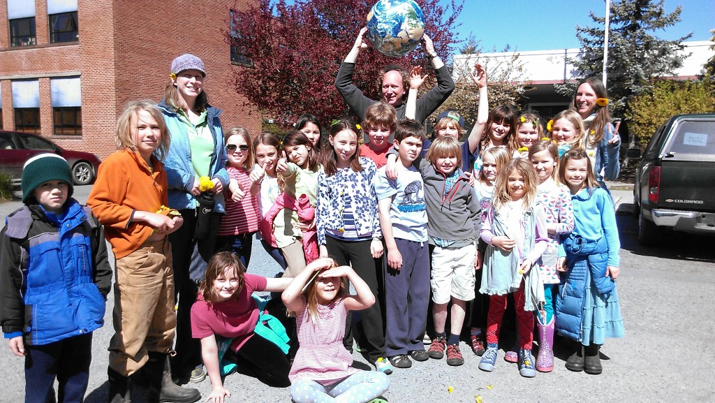 Salmonberrry students lead the parade for Earth Day!