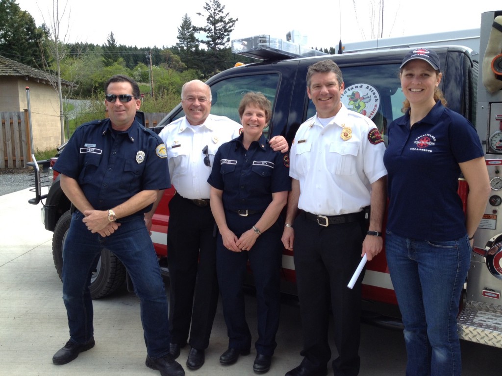 Alan Stameisen, Mik Preysz, Rita Harvey, Chief Kevin O'Brien, Lindsay Schirmer were some of the department hosts for the dozens of visitors who toured the new station on a perfect sunny day! Photo courtesy of Jennifer Johnson Fralick.