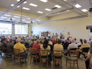 100s of concerned Orcas Islanders gathered in the equipment bay to learn about the recent "suspicious" fires.