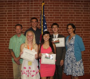 Roger Sandwith (Chaperone), Bree Swanson, Cameron Schuh, Maya Burt-Kidwell, Brodie Miller and Suzanne Olson (Chaperone) are recognized at the 2013 Youth Rally