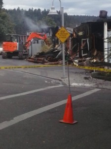 Smoldering remains from Downrigger fire in Friday Harbor. Photo: Curtis Frink