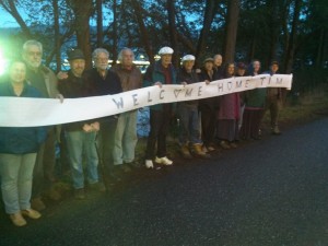 Friends of Tim Forbes gather on New Years Eve to welcome him home.