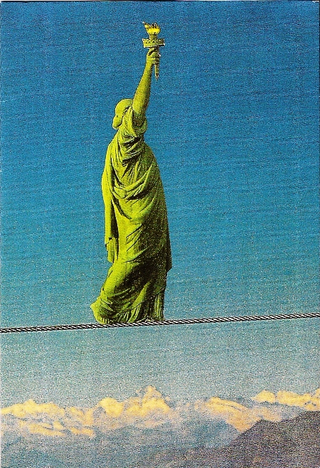 Lady Liberty walks a tightrope