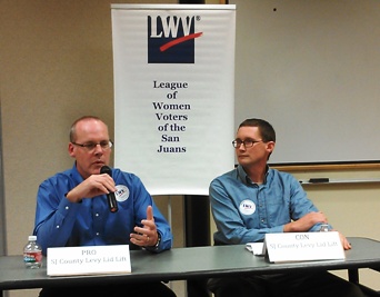 Mike Thomas, left, and Nick Jones debate San Juan County Proposition 1