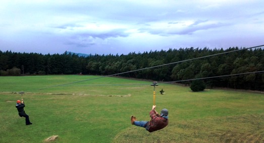 The zip line and climbing tower for adrenaline-producing fun!