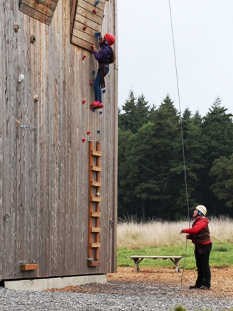 The Climbing Tower Challenges kids at the Orkila Fall Festival