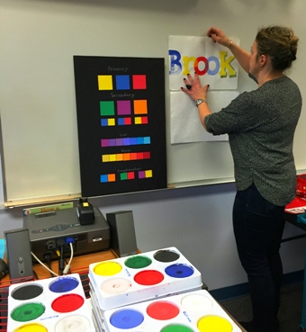 Brook Meinhardt prepares to teach students about color