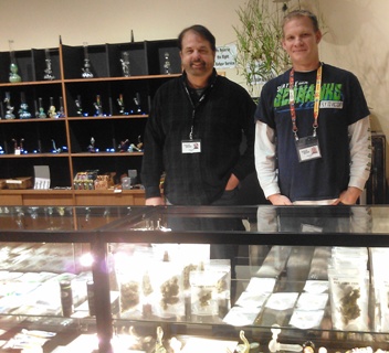 James Wolf and Sean O'Brien, employees of Token Herb marijuana retail outlet 