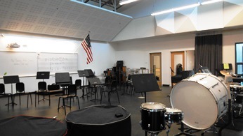 The new Music Building, north of the "Old Gym" has music rooms and offices in addition to the large "Band Room"