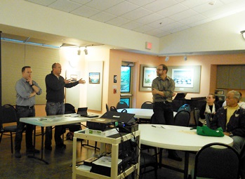 AT the ferry reservation meeting, from left: Brian Chruchwell, Rick Hughes and Dwight Hutchinson