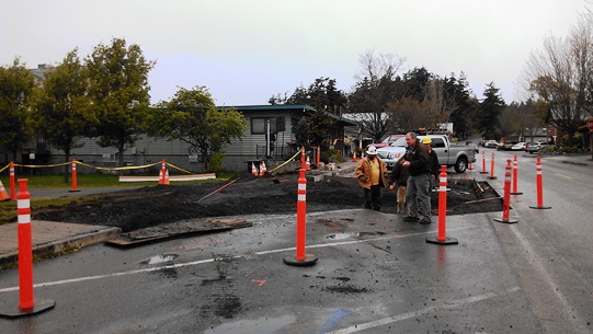 Hard at work repairing the emergency vehicle access to Eastsound's Village Green