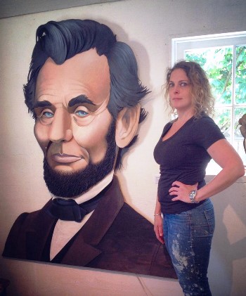 Brook Meinhardt with her cardboard sculpture of Abe Lincoln