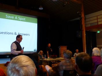 County Councilman Jamie Stephens takes questions from the audience on Lopez Island