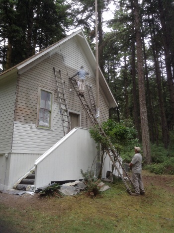 Mike Wiley and Phil Schultz hard at work at the Crow Valley School