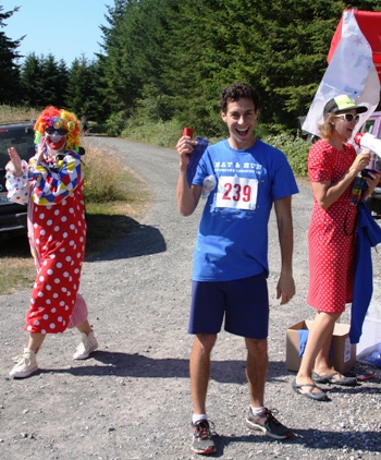 Overall winner michael, is greeted at the Finish Line