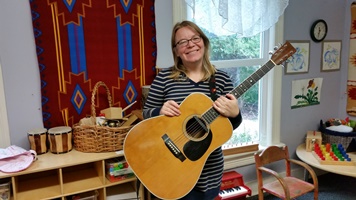 Mandy Troxel, the latest Pied Piper to lead Orcas children in music-making