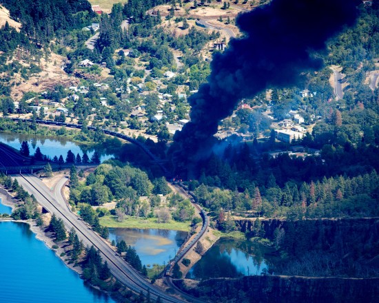 The oil train explosion fire near the Columbia River at Mosier