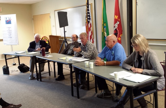 Candidates for San Juan County Council, from left: Steve Jehley, Bill Watson, Frank Penwell, Bob Jarman and Sheryl Albritton. All county voters will select two candidates from these five at the August primary election; the top two will go on to the November general election. 