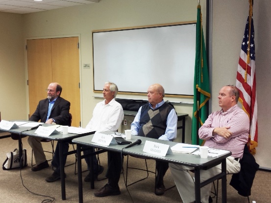 From left, Bill Watson, Michael Durland, Bob Jarman and Rick Hughes answer questions from the Eagle Forum