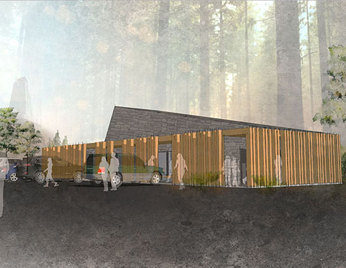 Design concept for interpretive center on existing concrete slab