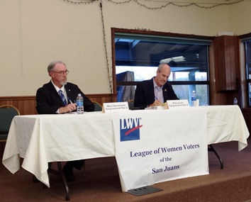 Challenger Marc Henneman from Camano Island and Incumbent Rick Larsen debate if the League of Women Voters Election Forum