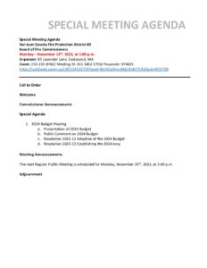 2023-11-13 2024 Budget Hearing Special Meeting Agenda