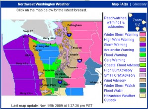 Government weather map show winter storm and high winds for the San Juans again