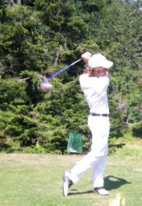 Timothe Aussud, driving off the 12th hole in tournament playoff