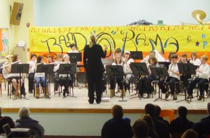 Lizz Hanks, who along with Pamela Wright is in charge of the Orcas Island Schools' music education program, leads the band on Feb. 5 at Band-o-Rama