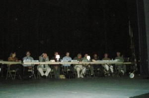 From left, panel participants are Dr. Kathy Taylor, Tom Sibley, Dennis Reynolds, Richard Mraz, Kyle Loring, Robert Levinson, John Graves, Bot Fritzenn, Dr. Kenneth Brooks and Paul Anderson