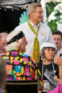 Gabriel Olmstead, Dr. Tony Geifer (wait staff) and Nanae Fralick, listen to the auctioneer call for bids