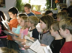 Children singing at Orcas Elementary School