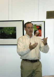 Peter Fisher speaks to the Friends of the Orcas Island Library. 