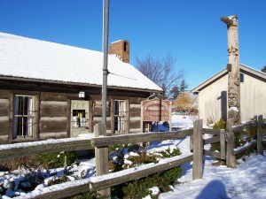 The museum's historic totem pole on a snowy winter's day, 2006.