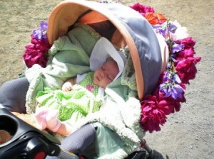Month-old Zoe Benepe may be the only one who slept through the parade